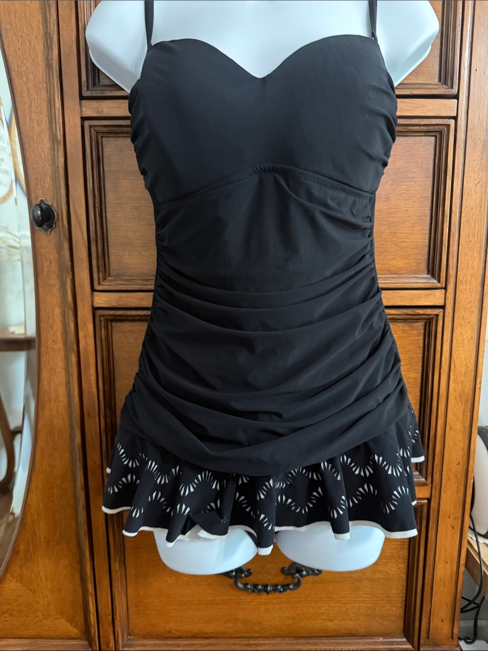 Profile By Gottex Black Ruched One-Piece swimsuit 
with Laser-Cut Flounce